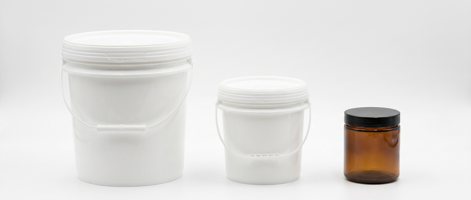 Three containers of different sizes on a white background